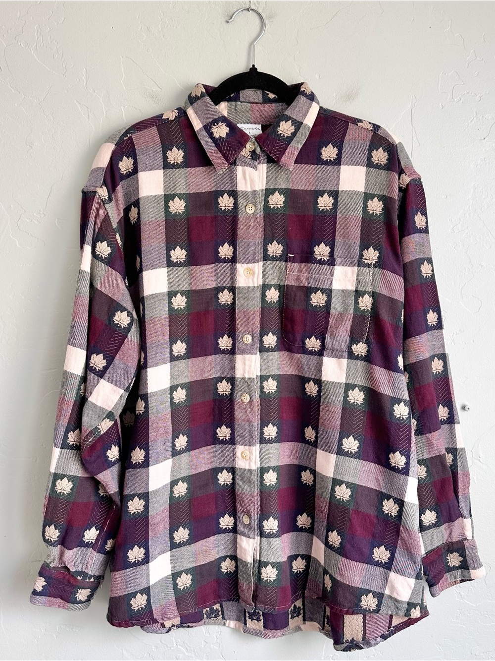 Relaxed Plaid Button-Down Shirt in Burgundy and Green